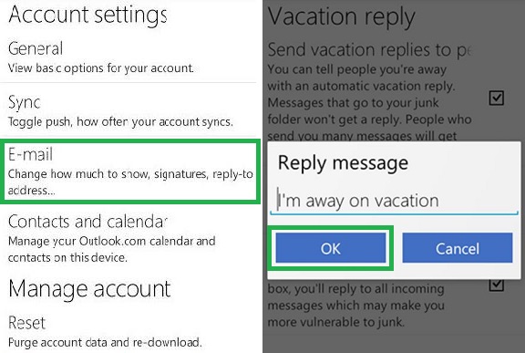 Activar el modo vacaciones desde Outlook.com para Android