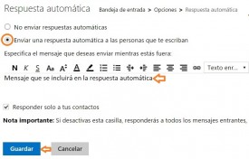 Activar las respuestas automáticas en Outlook.com