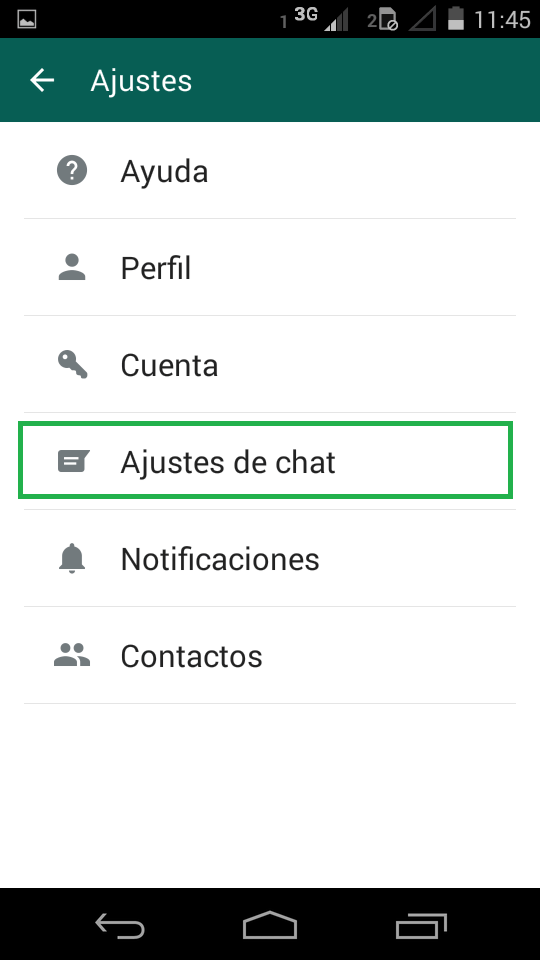 Ajustes de chat en WhatsApp