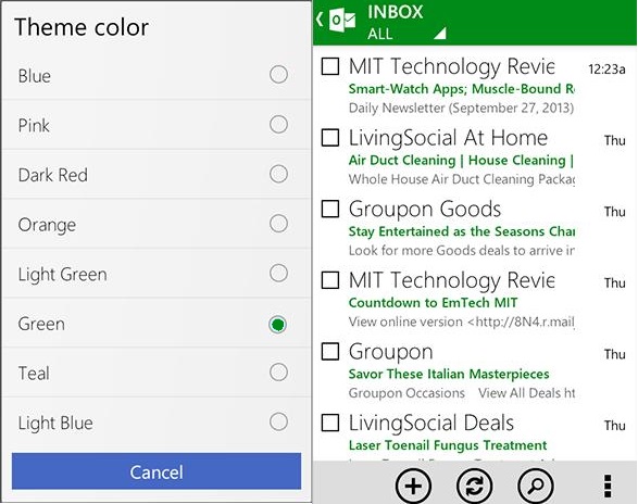 Cambiar el color de Outlook.com para Android