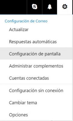 Configuración de pantalla en Outlook.com