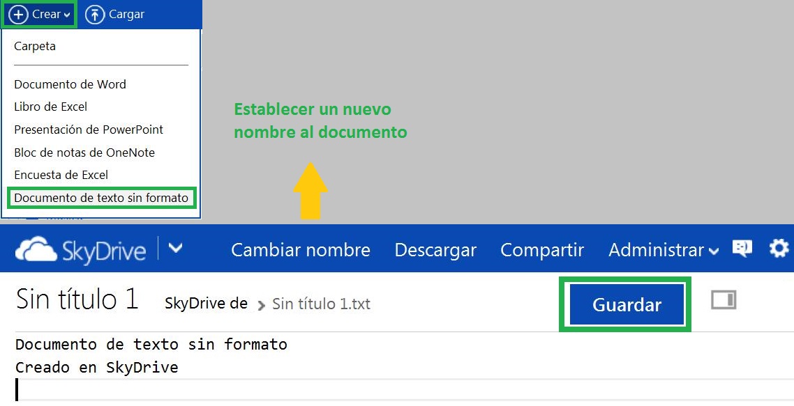 Crear un documento de texto en SkyDrive