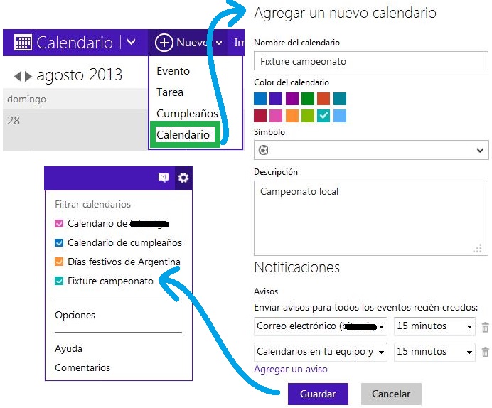 Crear un nuevo calendario en Outlook.com