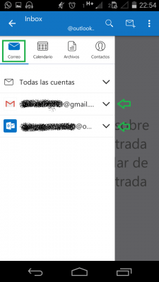 Cuentas de correo configuradas en Outlook para Android