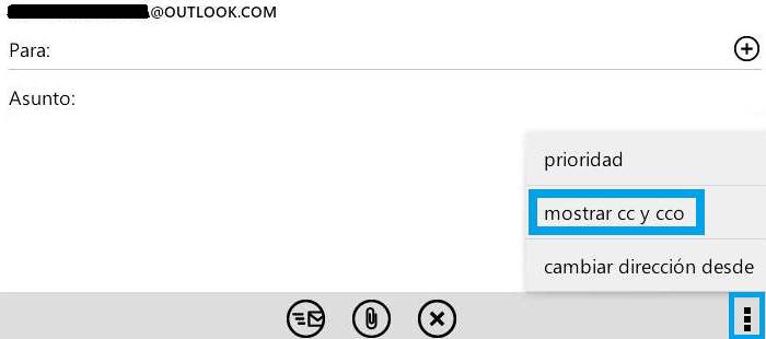 Enviar copias ocultas en Outlook.com para Android