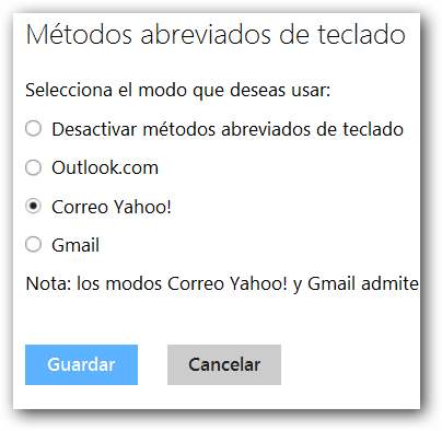 Métodos abreviados de Yahoo y Gmail en Outlook.com