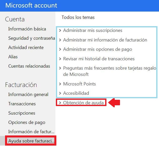 Obtener soporte para la facturación de Microsoft
