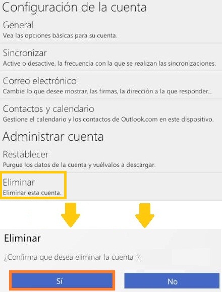 Quitar una cuenta de Outlook.com en un móvil Android
